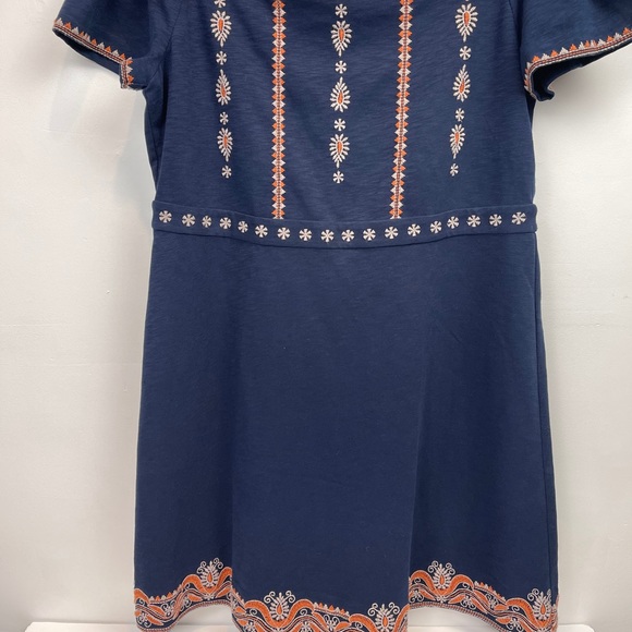 Tory Burch Navy Strapless Dress with Orange and Cream Embroidery - Picture 7 of 11